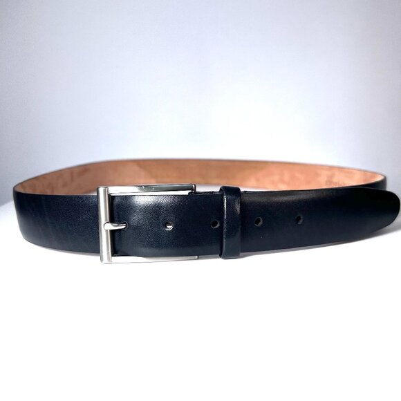 FULLUM & HOLT Men's Black Leather Belt with Silver Buckle 38/95 Made in Canada